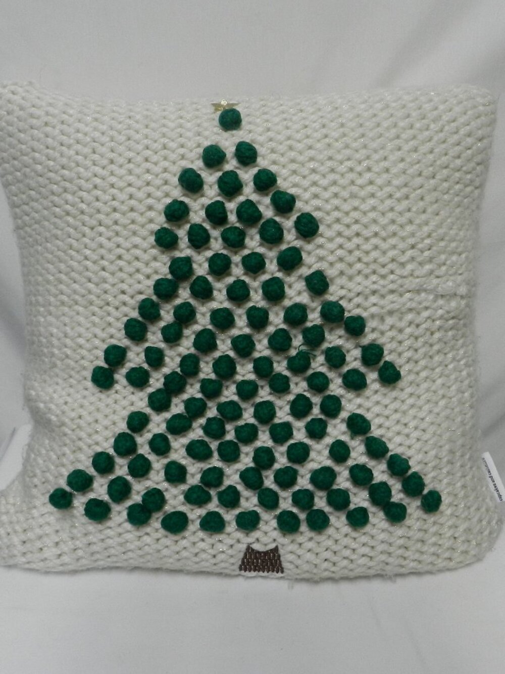 Cupcakes and Cashmere Christmas Tree Crochet Pompom Throw Pillow 20" x 20"